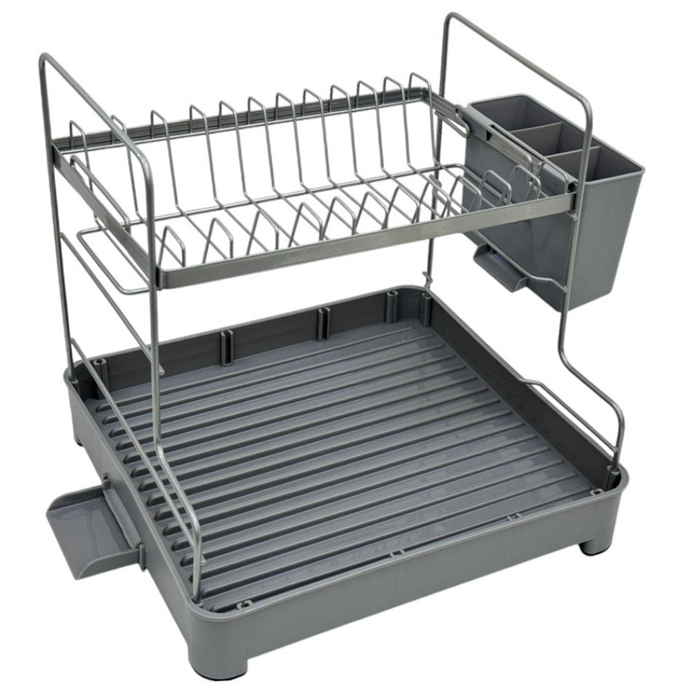 Πιατοθήκη διώροφη από μέταλλο/πλαστικό σε χρώμα ασημί/γκρι 30x32x30.5