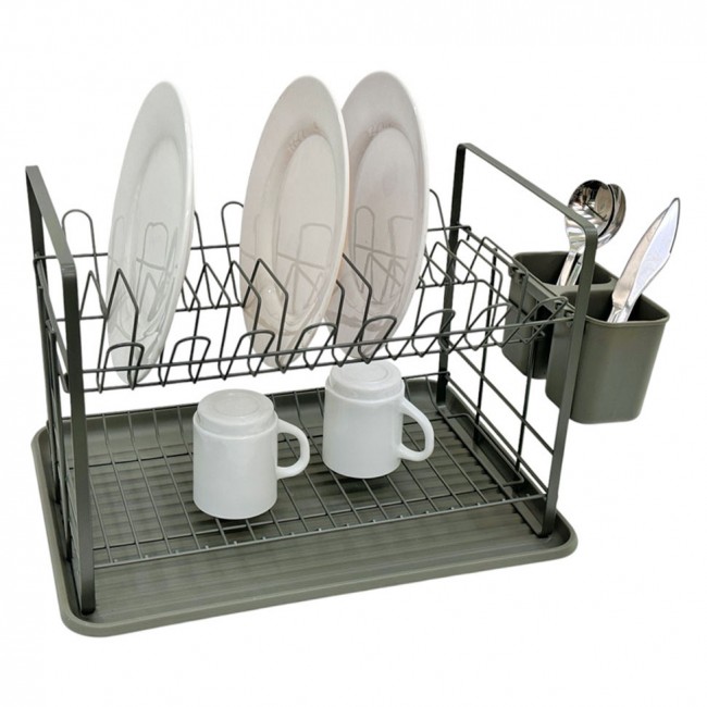 Πιατοθήκη διώροφη από μέταλλο/πλαστικό σε χρώμα λαδί ματ 48x32x29