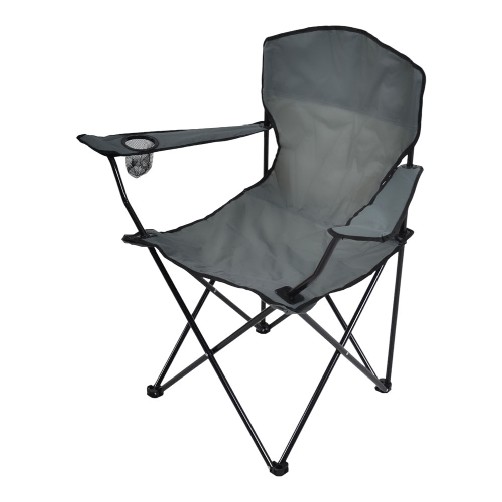 Πολυθρόνα παραλίας-camping βαρέως τύπου πτυσσόμενη από μέταλλο/ύφασμα σε χρώμα γκρι 93x55x94