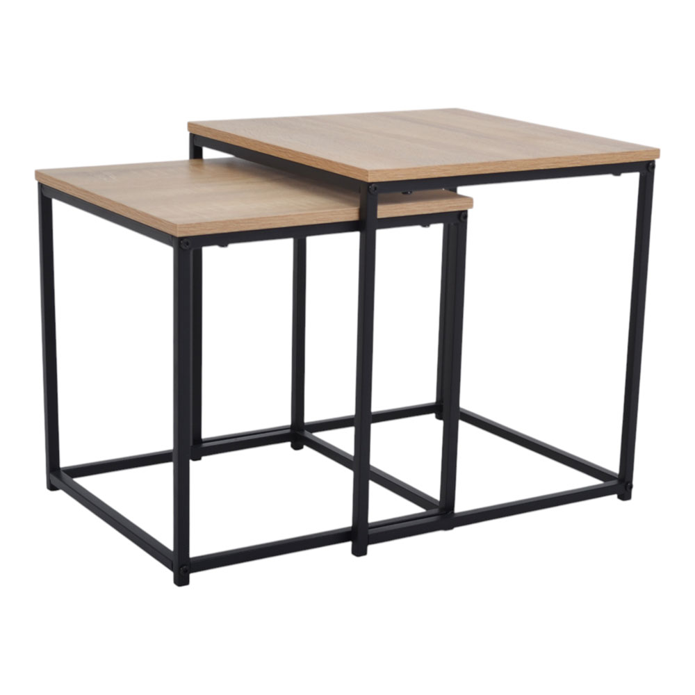 Σετ τραπέζια 2τμχ από ξύλο/μέταλλο σε χρώμα φυσικό/μαύρο 45x45x45 & 40x40x40