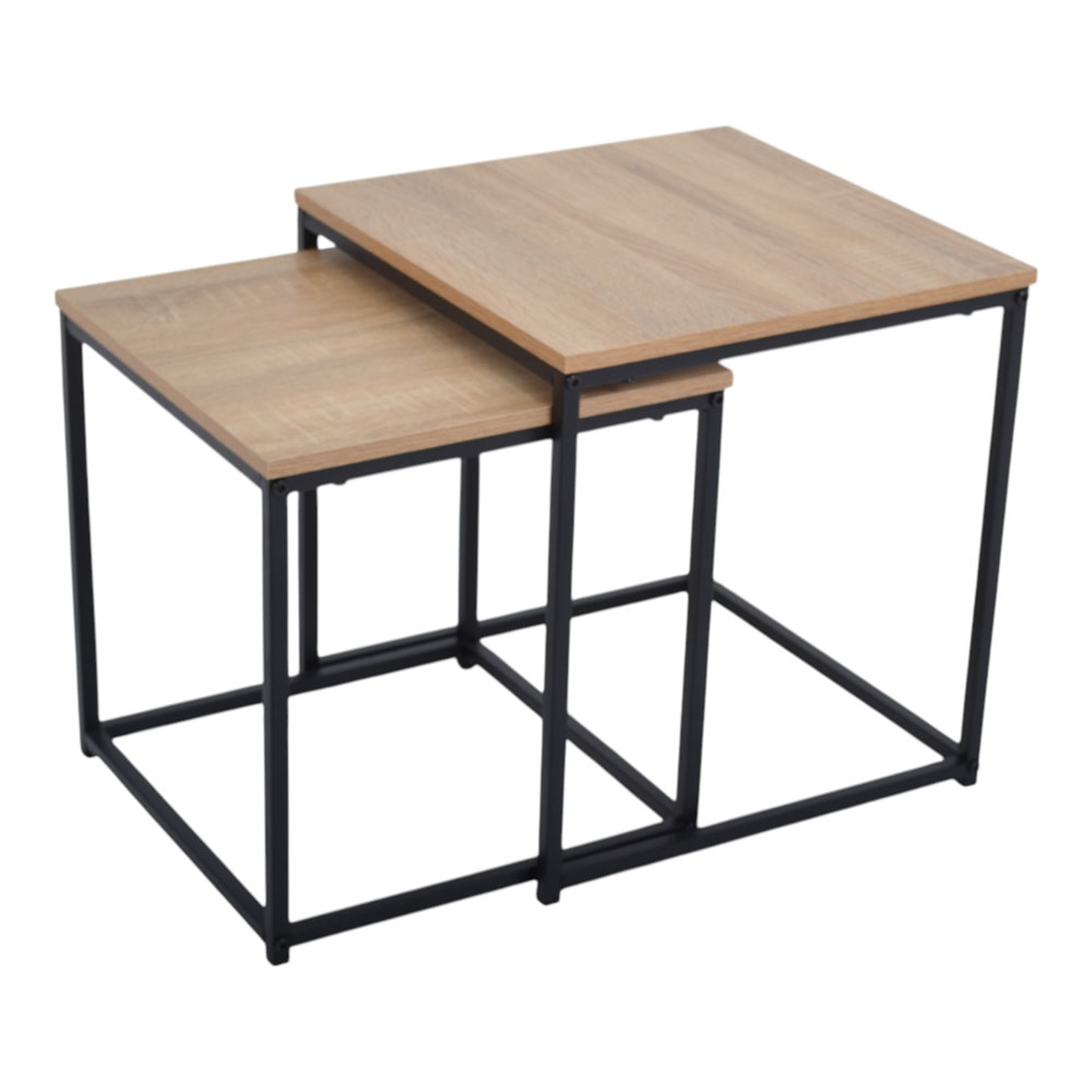 Σετ τραπέζια 2τμχ από ξύλο/μέταλλο σε χρώμα φυσικό/μαύρο 45x45x45 & 40x40x40