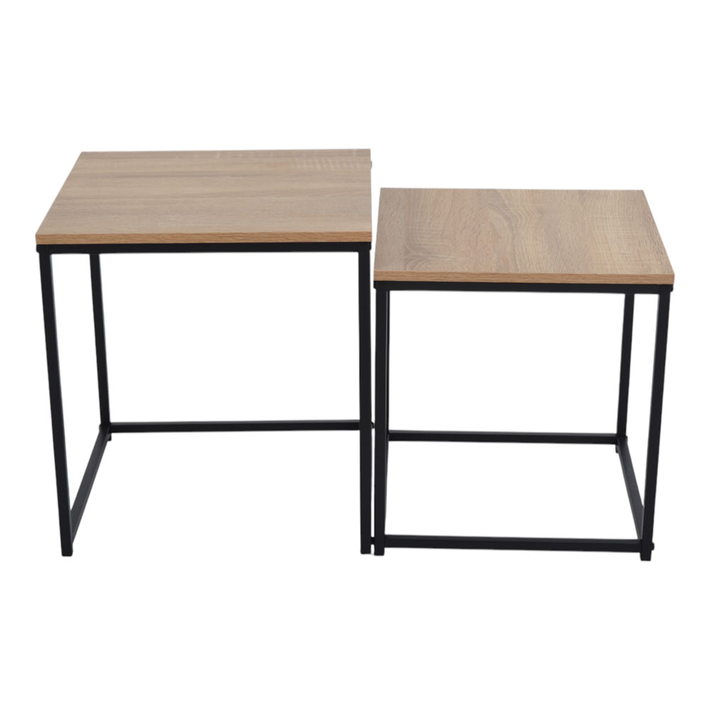 Σετ τραπέζια 2τμχ από ξύλο/μέταλλο σε χρώμα φυσικό/μαύρο 45x45x45 & 40x40x40