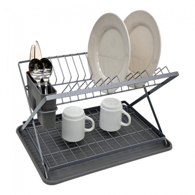 Πιατοθήκη διώροφη αναδιπλούμενη μεταλλική σε χρώμα γκρι ματ 42x32x28