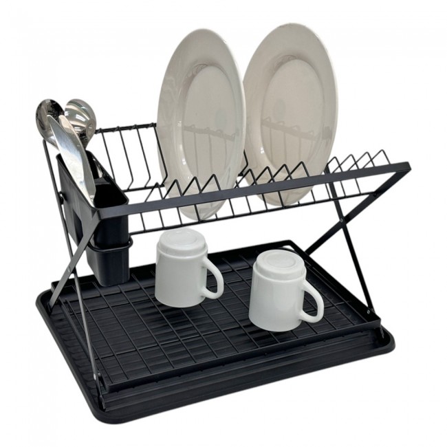 Πιατοθήκη διώροφη αναδιπλούμενη μεταλλική σε χρώμα μαύρο ματ 42x32x28