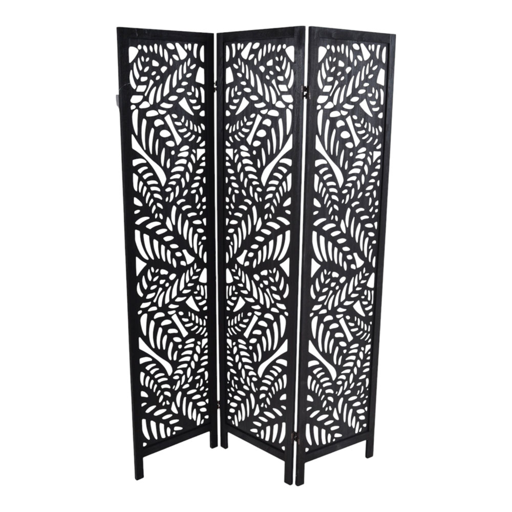 Παραβάν τριπλό από ξύλο σε χρώμα μαύρο 120x6x170