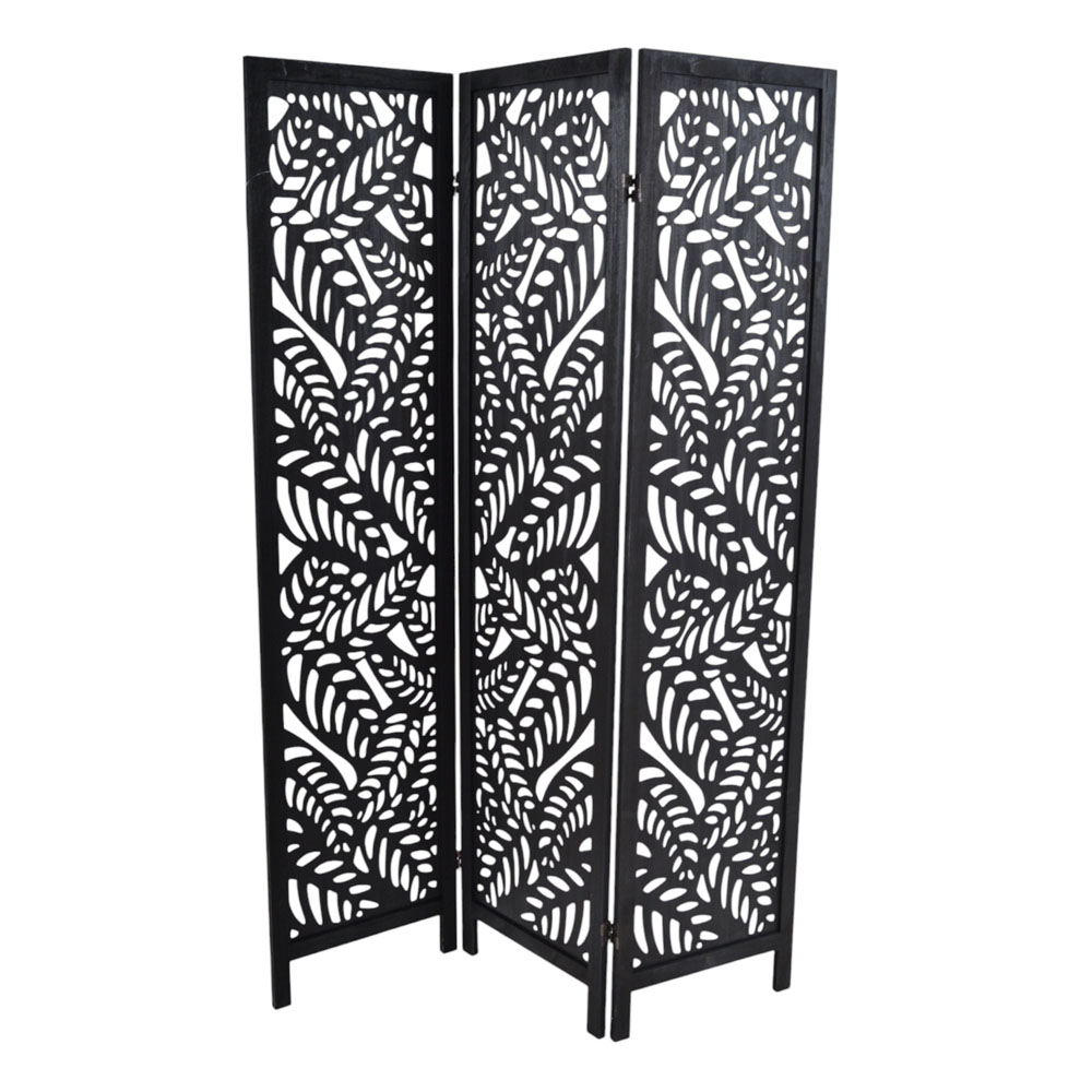 Παραβάν τριπλό από ξύλο σε χρώμα μαύρο 120x6x170