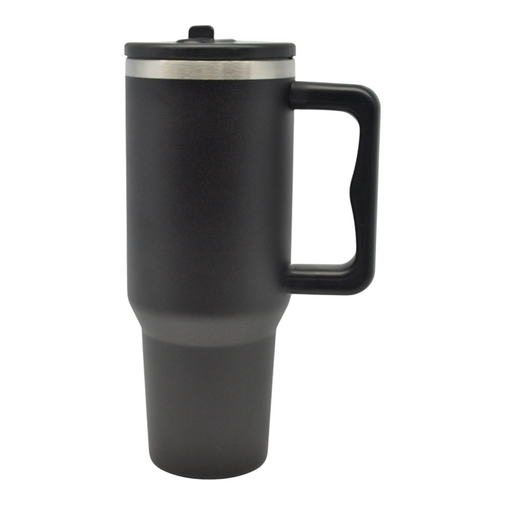 Ποτήρι θερμός ανοξείδωτο με καλαμάκι σε χρώμα μαύρο 1,2lt 9.8x26
