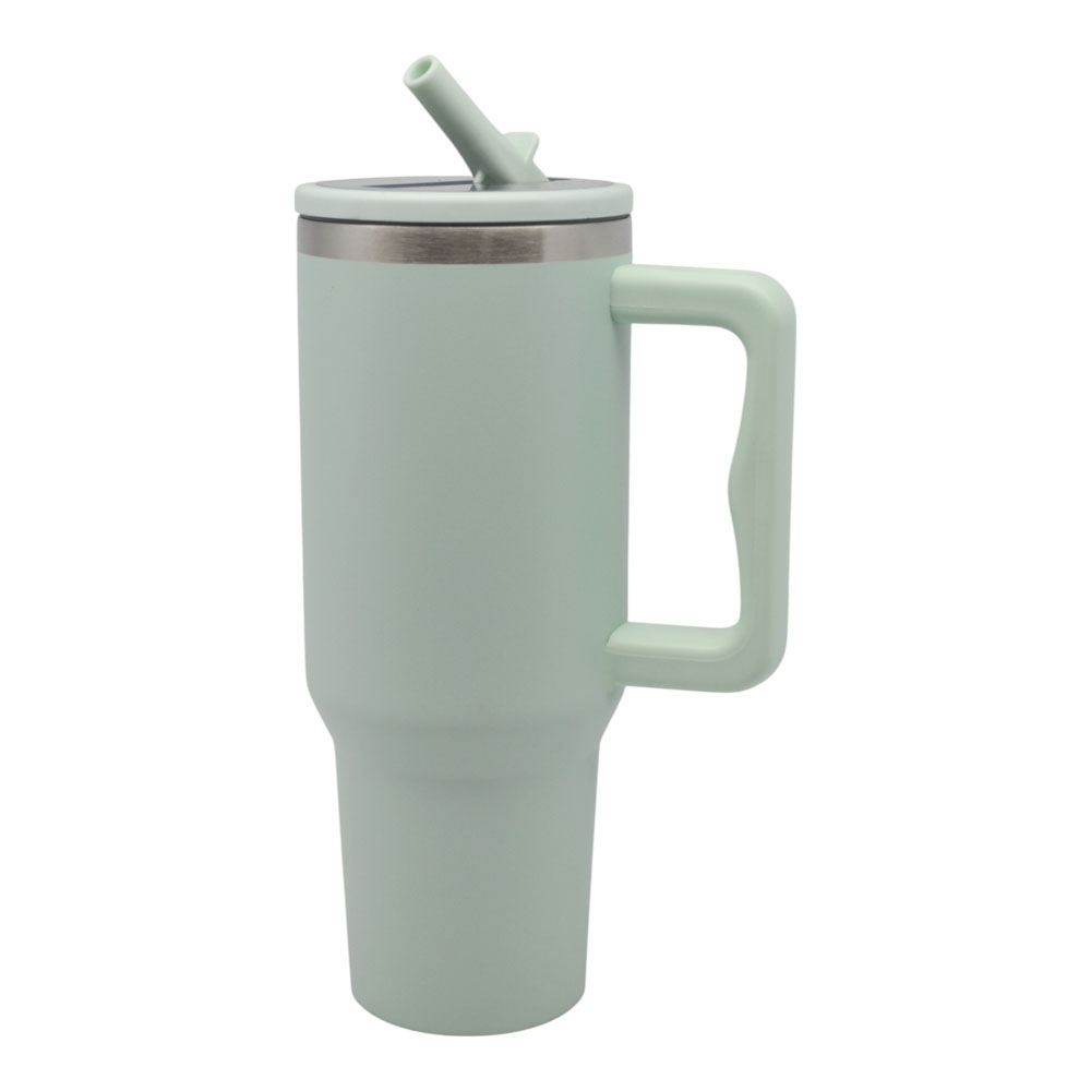 Ποτήρι θερμός ανοξείδωτο με καλαμάκι σε χρώμα μέντα 1,2lt 9.8x26