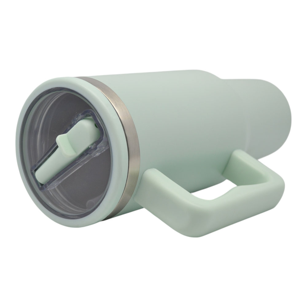 Ποτήρι θερμός ανοξείδωτο με καλαμάκι σε χρώμα μέντα 1,2lt 9.8x26