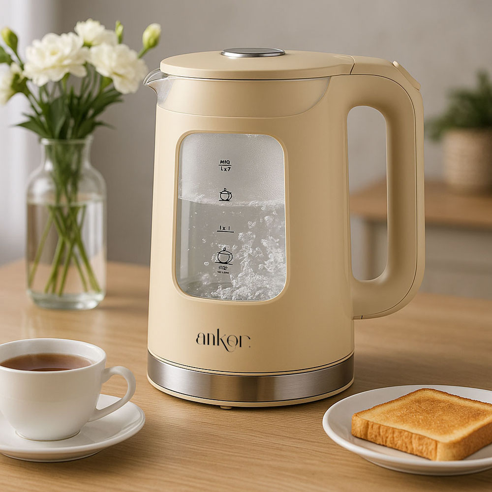 Βραστήρας από πυρίμαχο γυαλί σε χρώμα μπεζ 1,7lt 2200W