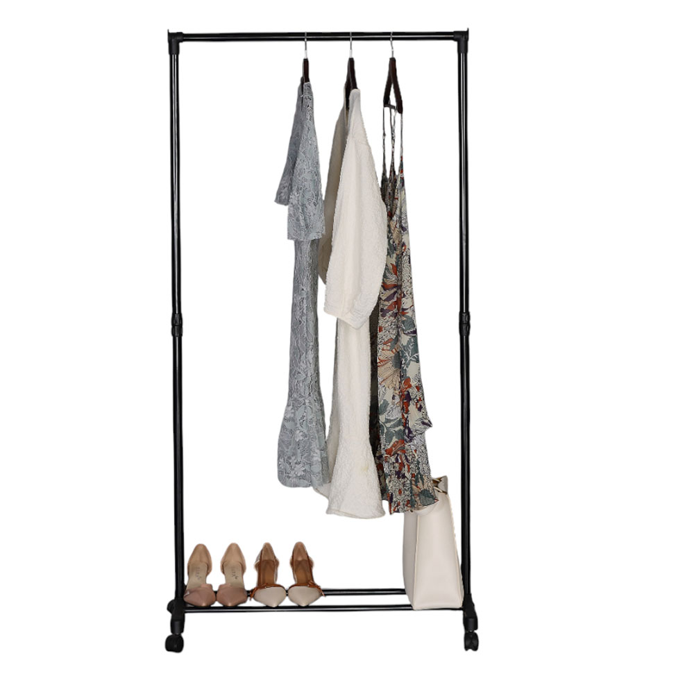 Κρεμάστρα τροχήλατη από μέταλλο σε χρώμα μαύρο 74.5x41.5x157