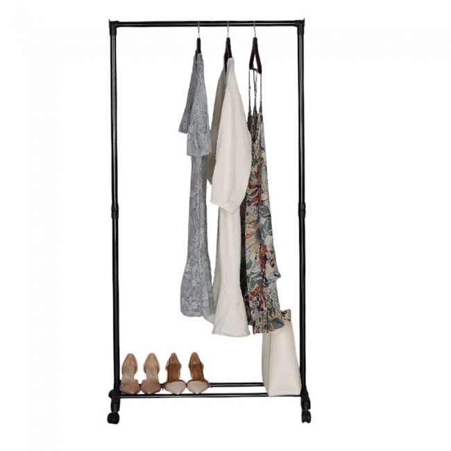 Κρεμάστρα τροχήλατη από μέταλλο σε χρώμα μαύρο 74.5x41.5x157