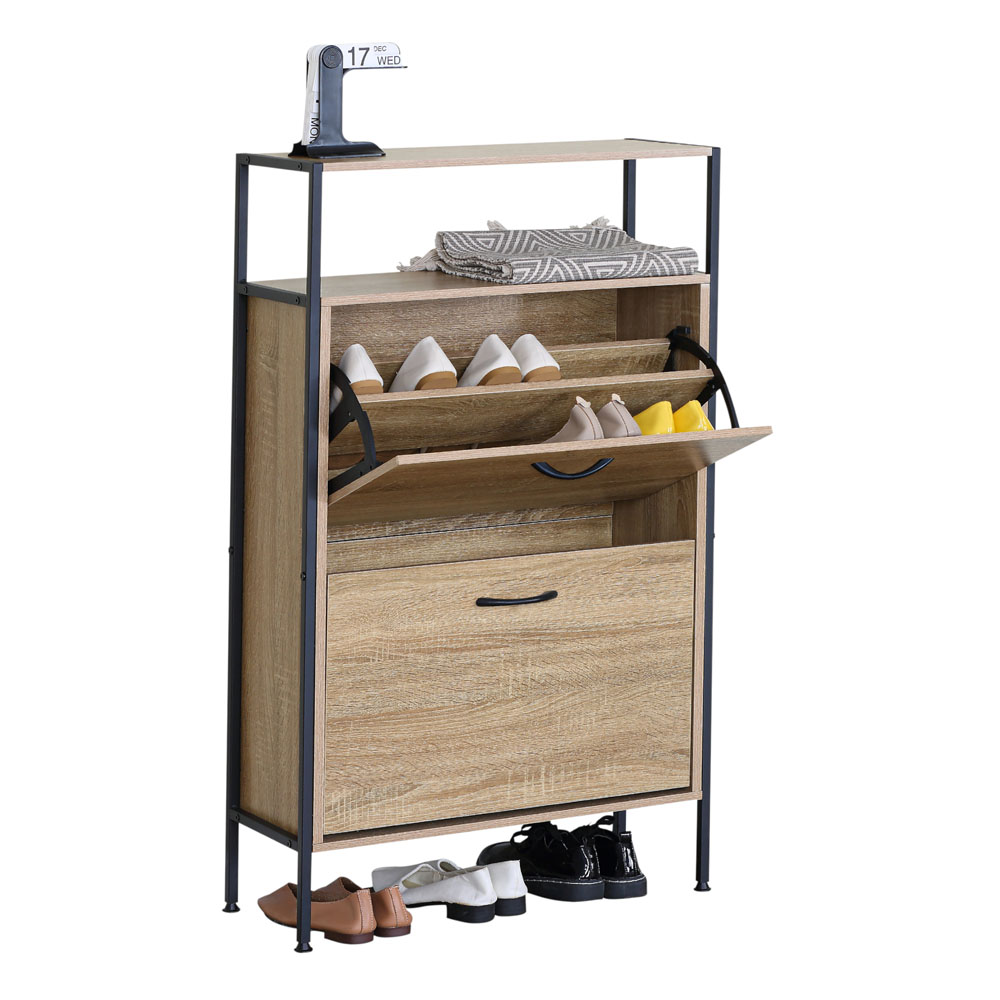 Παπουτσοθήκη από ξύλο/μέταλλο σε χρώμα φυσικό/μαύρο 60x24x105