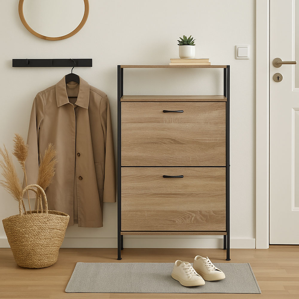 Παπουτσοθήκη από ξύλο/μέταλλο σε χρώμα φυσικό/μαύρο 60x24x105