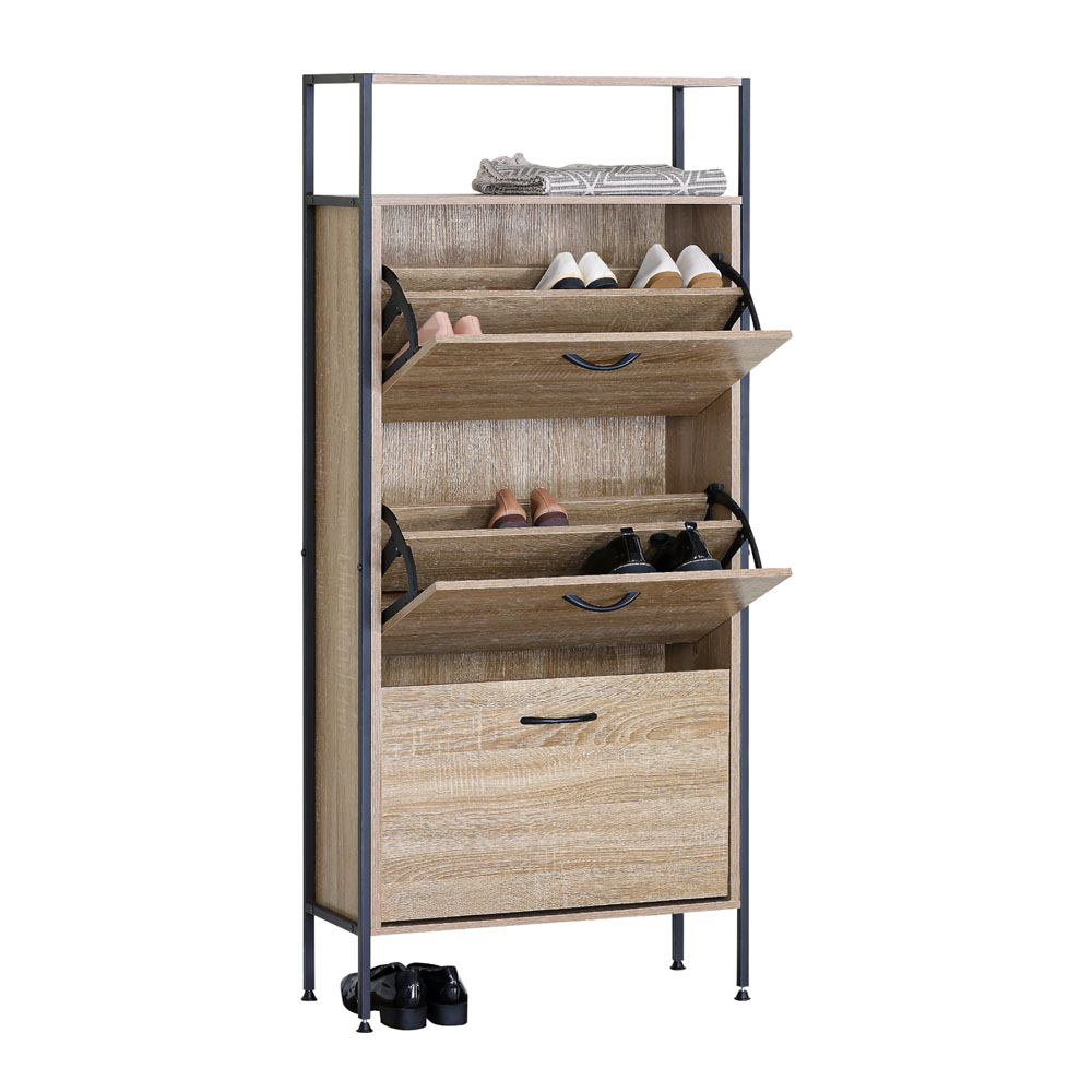 Παπουτσοθήκη από ξύλο/μέταλλο σε χρώμα φυσικό/μαύρο 60x24x141