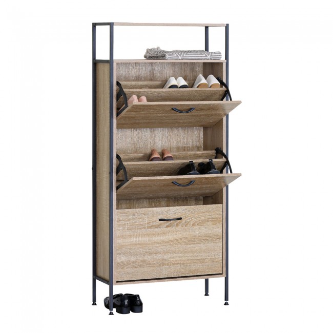 Παπουτσοθήκη από ξύλο/μέταλλο σε χρώμα φυσικό/μαύρο 60x24x141