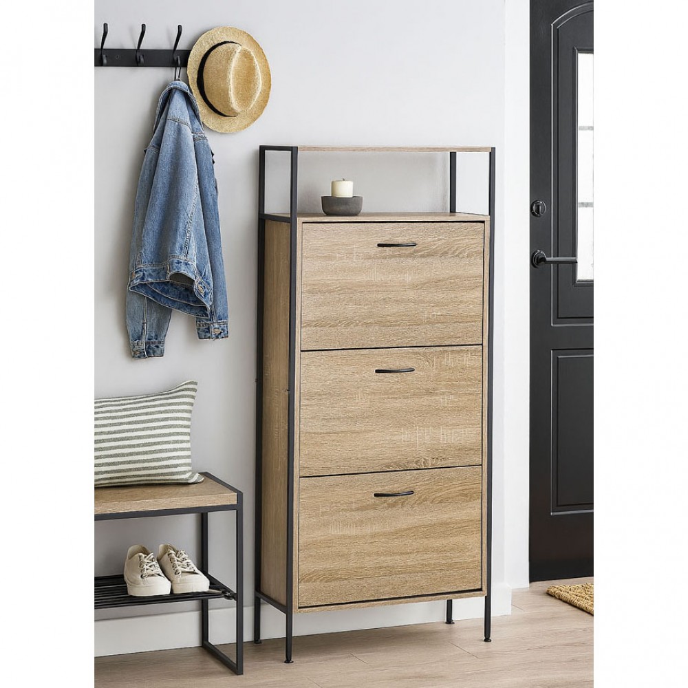 Παπουτσοθήκη από ξύλο/μέταλλο σε χρώμα φυσικό/μαύρο 60x24x141