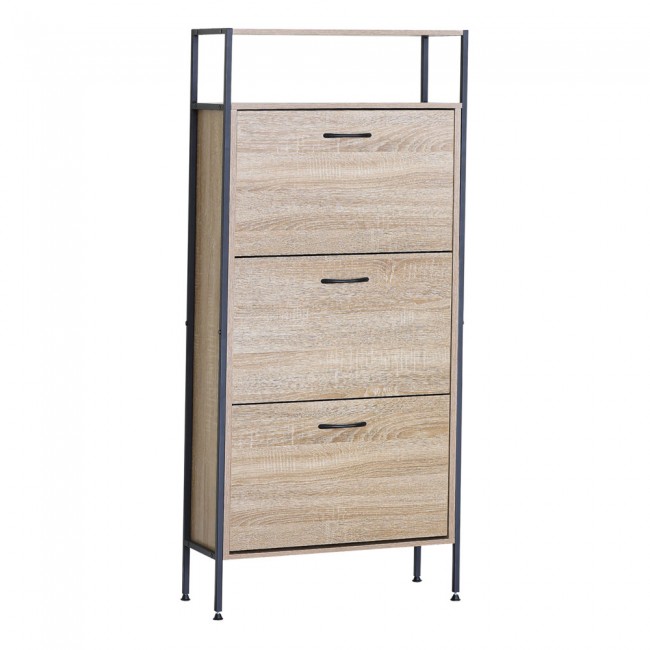 Παπουτσοθήκη από ξύλο/μέταλλο σε χρώμα φυσικό/μαύρο 60x24x141