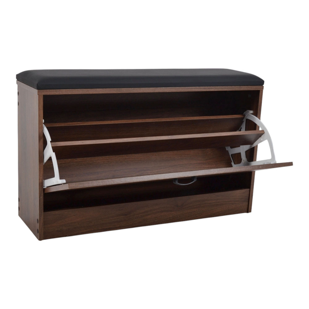 Παπουτσοθήκη-σκαμπό από ξύλο σε χρώμα καρυδί/μαύρο 80x24x49