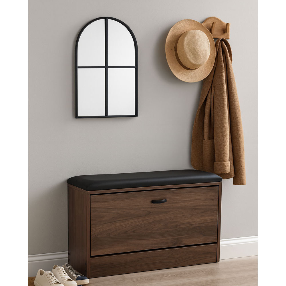 Παπουτσοθήκη-σκαμπό από ξύλο σε χρώμα καρυδί/μαύρο 80x24x49