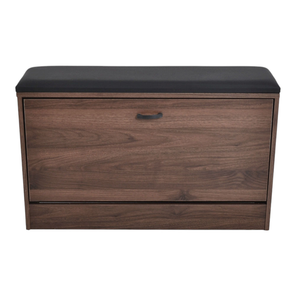 Παπουτσοθήκη-σκαμπό από ξύλο σε χρώμα καρυδί/μαύρο 80x24x49