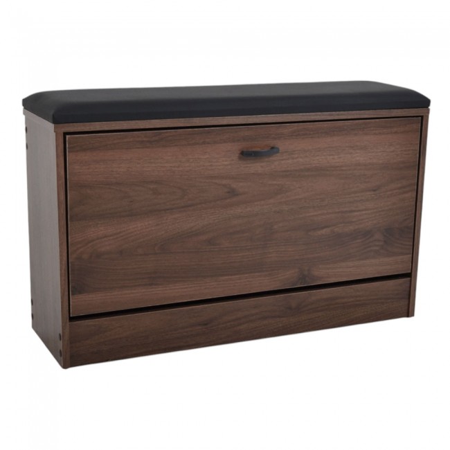 Παπουτσοθήκη-σκαμπό από ξύλο σε χρώμα καρυδί/μαύρο 80x24x49