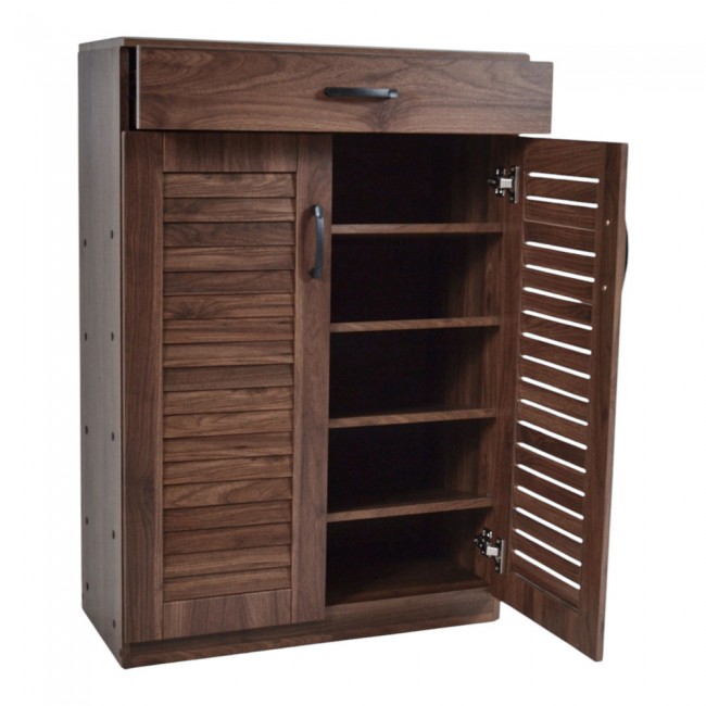 Παπουτσοθήκη-ντουλάπι με συρτάρι από ξύλο σε χρώμα καρυδί 68x32x98