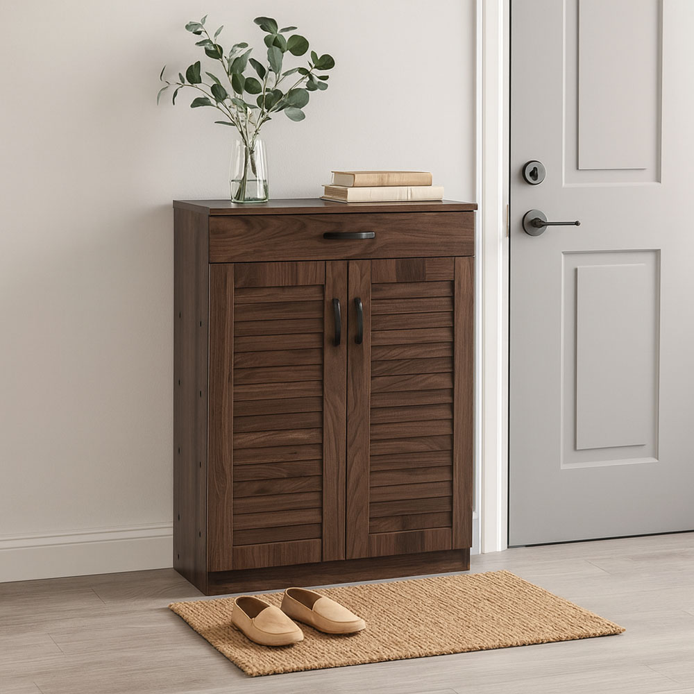 Παπουτσοθήκη-ντουλάπι με συρτάρι από ξύλο σε χρώμα καρυδί 68x32x98