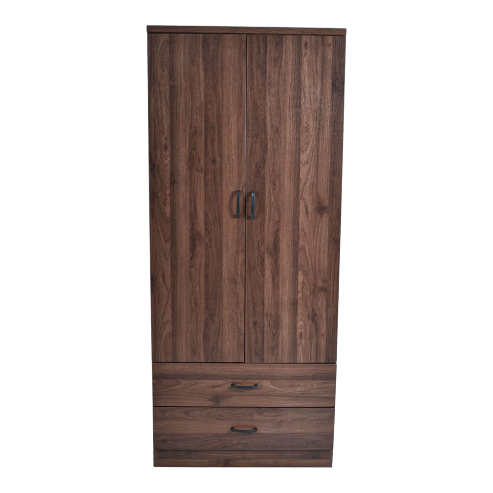 Ντουλάπα δίφυλλη με συρτάρια από ξύλο σε χρώμα καρυδί 80x52x190