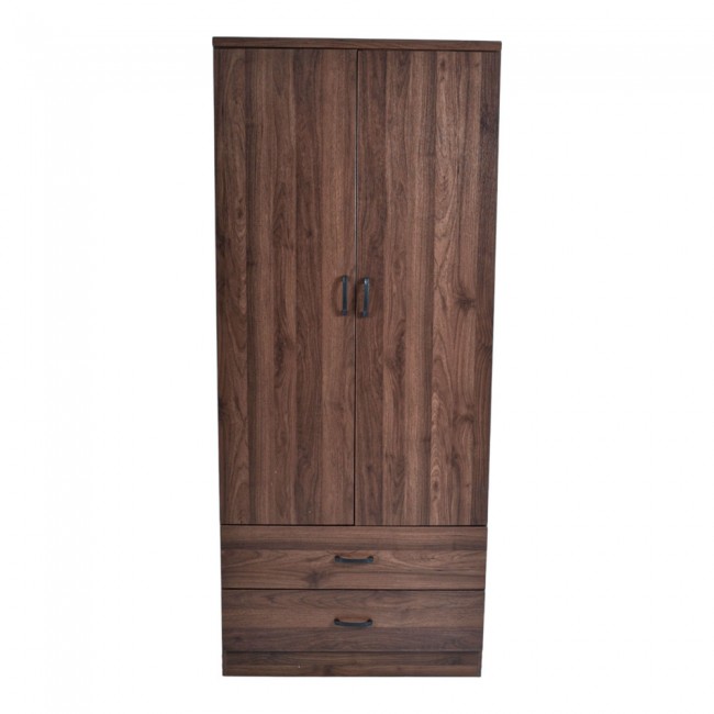 Ντουλάπα δίφυλλη με συρτάρια από ξύλο σε χρώμα καρυδί 80x52x190