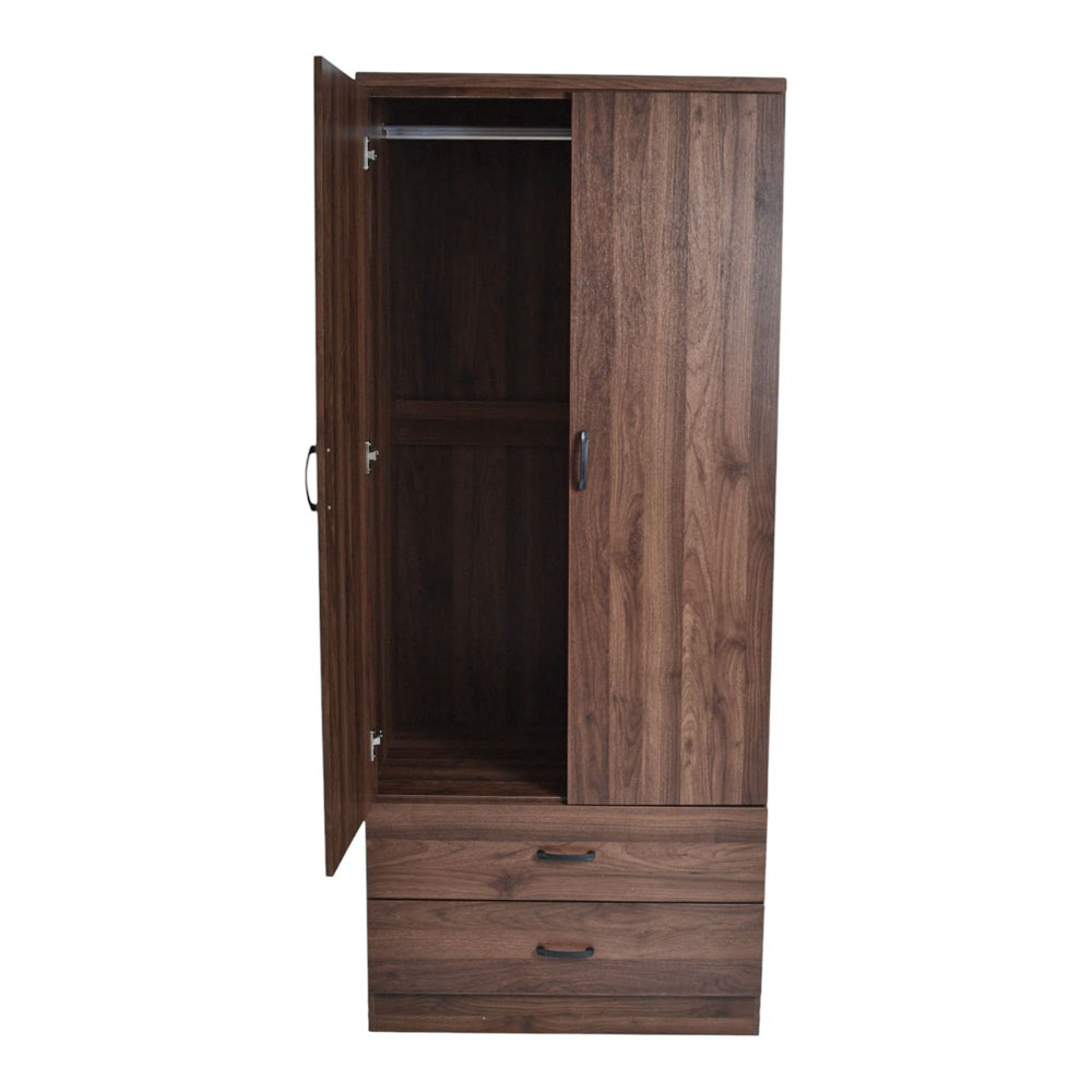 Ντουλάπα δίφυλλη με συρτάρια από ξύλο σε χρώμα καρυδί 80x52x190