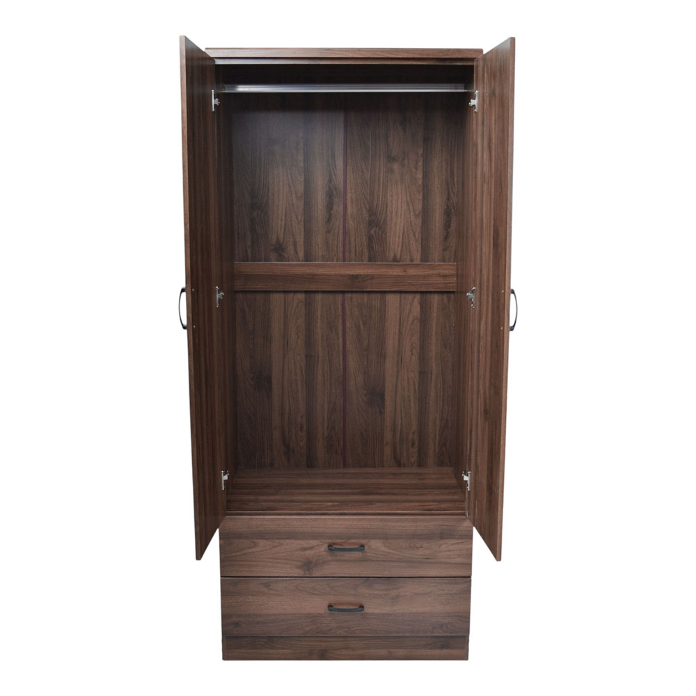 Ντουλάπα δίφυλλη με συρτάρια από ξύλο σε χρώμα καρυδί 80x52x190