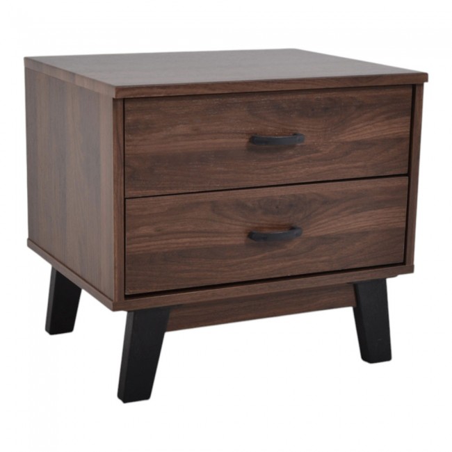 Κομοδίνο με 2 συρτάρια από ξύλο σε χρώμα καρυδί 48x38x44