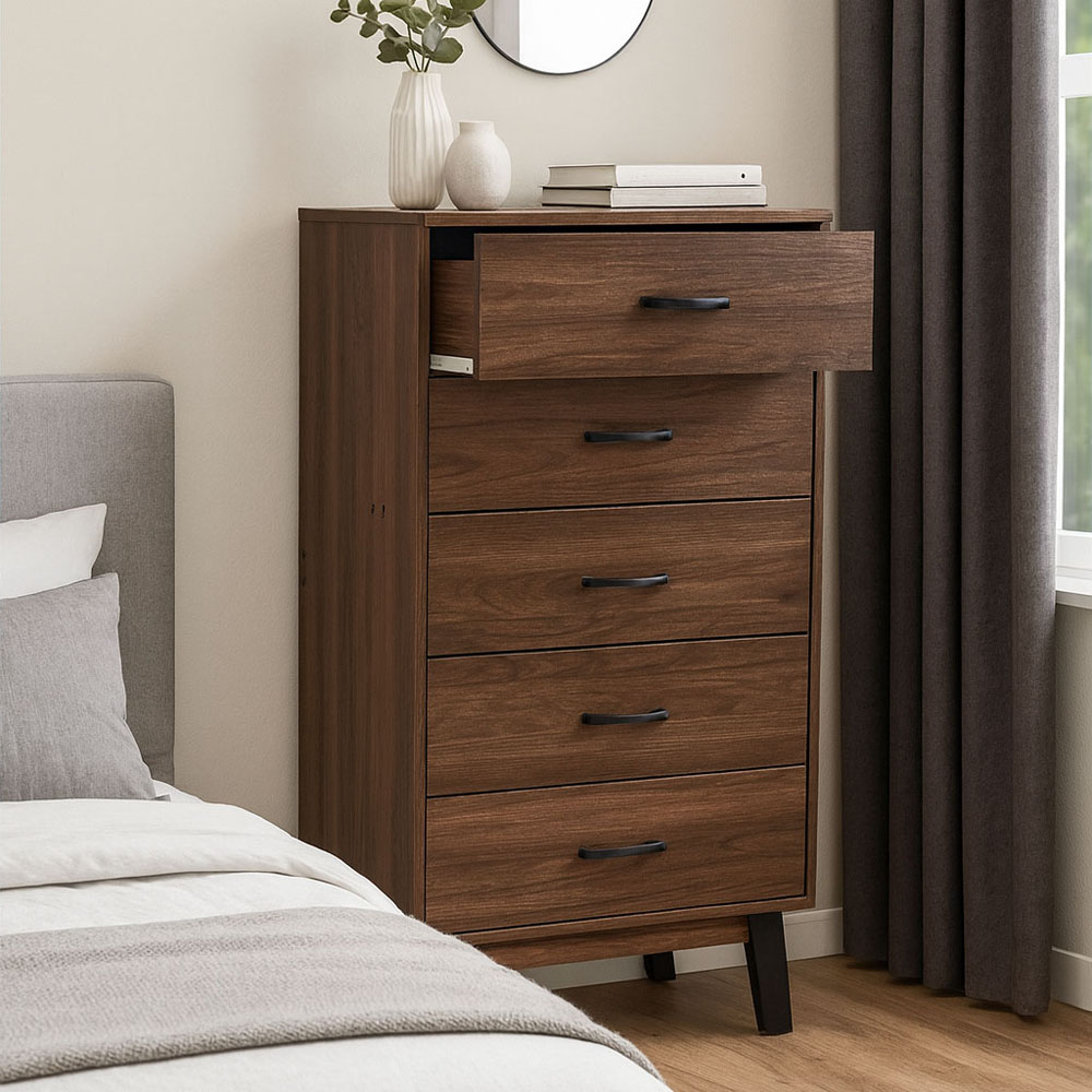 Συρταριέρα με 5 συρτάρια από ξύλο σε χρώμα καρυδί 60x40x112