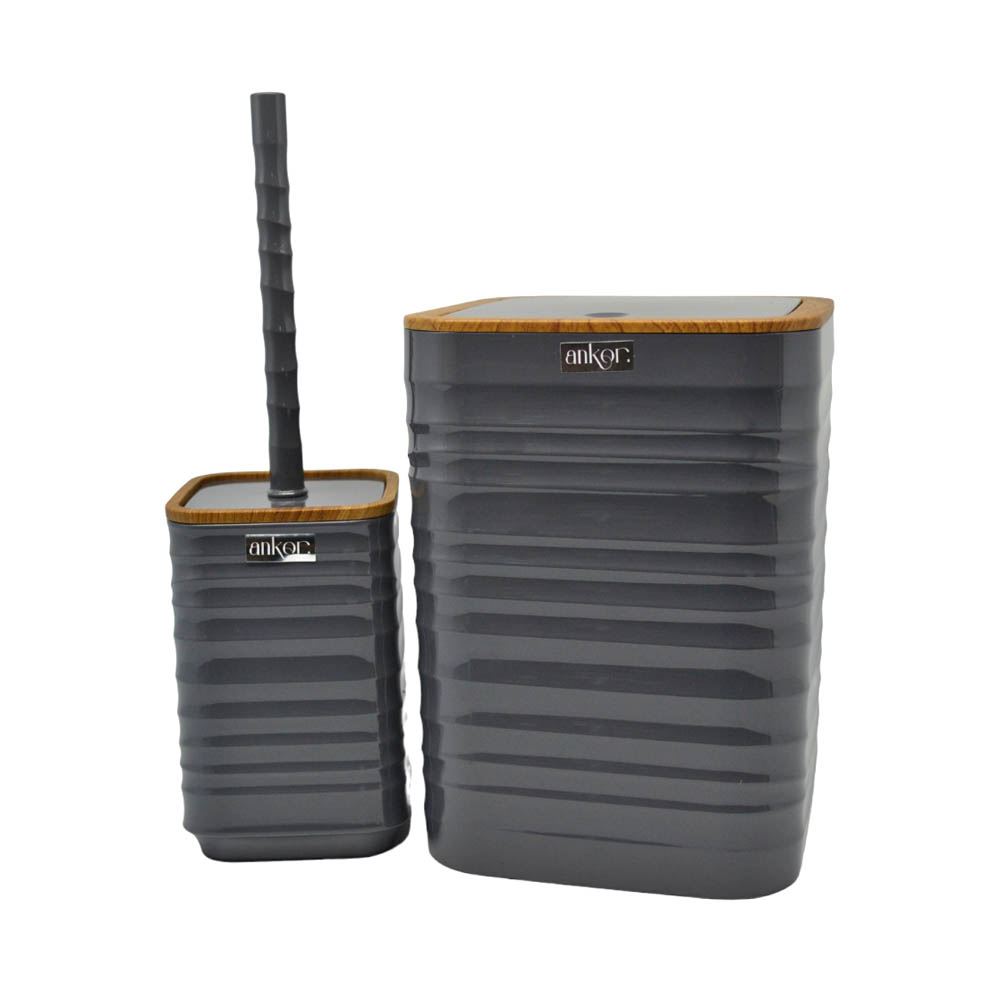 Πιγκάλ βουρτσάκι "LUNA" από πλαστικό σε χρώμα γκρι με εφέ ξύλου 10.5x10.5x16.5