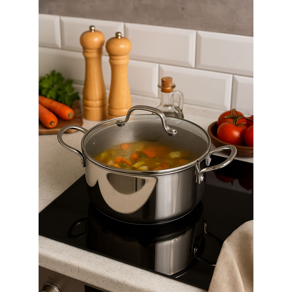 Κατσαρόλα αντικολλητική ανοξείδωτη με καπάκι Dmond TRI-PLY 24εκ