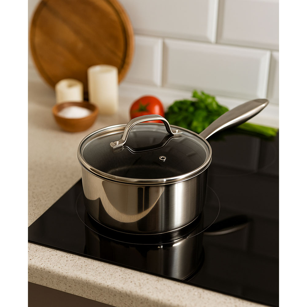 Γαλατιέρα αντικολλητική ανοξείδωτη με καπάκι Dmond TRI-PLY 18εκ