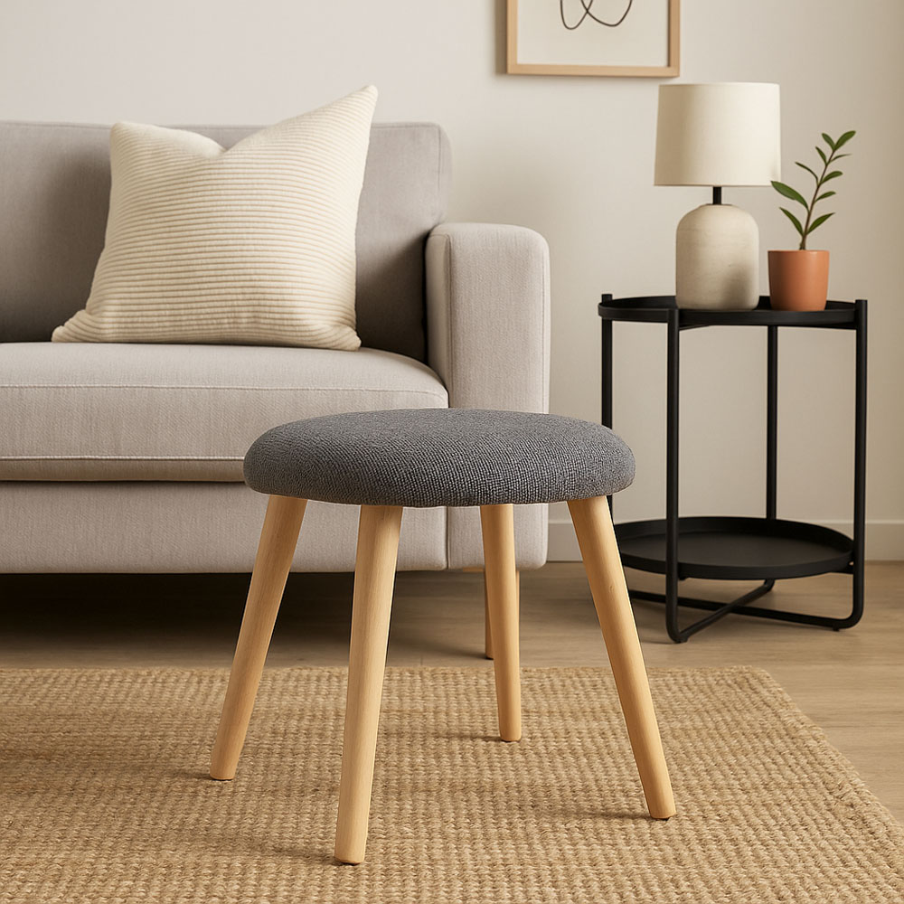 Σκαμπό από ύφασμα/ξύλο σε χρώμα γκρι/φυσικό 40x30x40