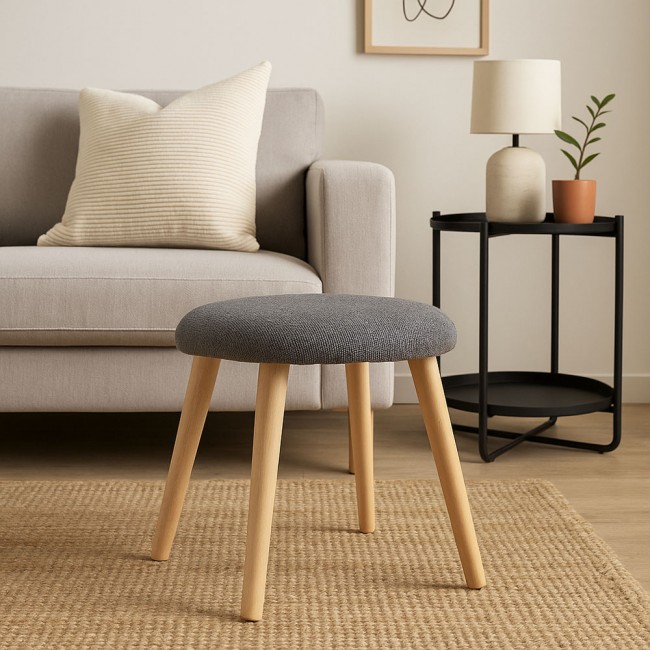 Σκαμπό από ύφασμα/ξύλο σε χρώμα γκρι/φυσικό 40x30x40