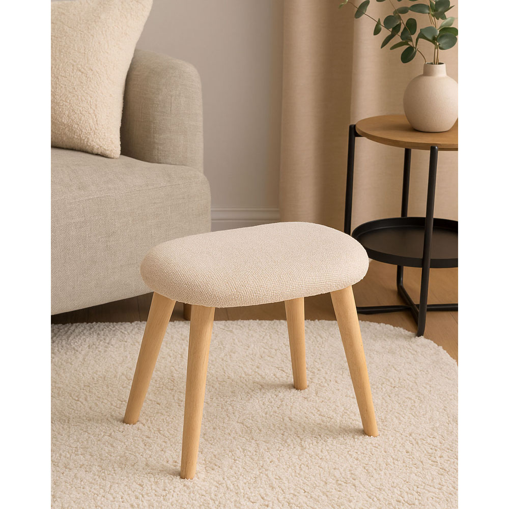 Σκαμπό από ύφασμα/ξύλο σε χρώμα μπεζ/φυσικό 40x30x40