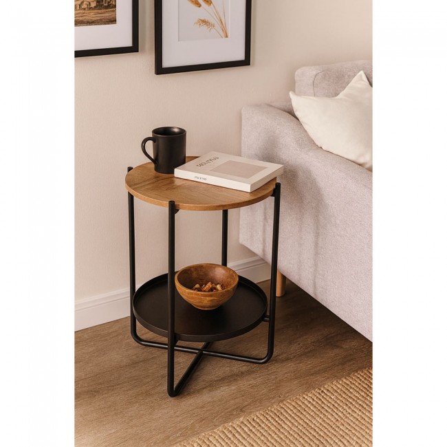 Βοηθητικό τραπέζι από μέταλλο/ξύλο σε χρώμα μαύρο/φυσικό 41x41x50