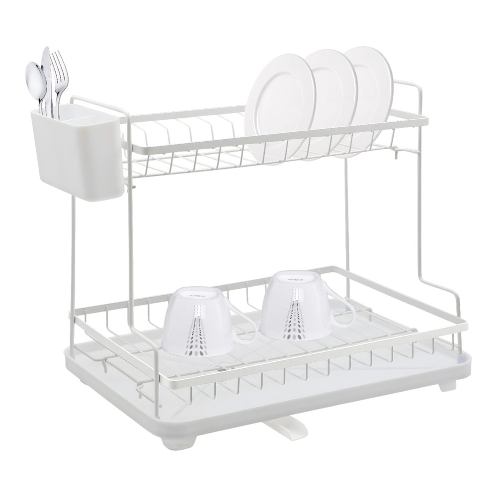 Πιατοθήκη διώροφη από μέταλλο/πλαστικό σε χρώμα λευκό ματ 46.3x30x38.3