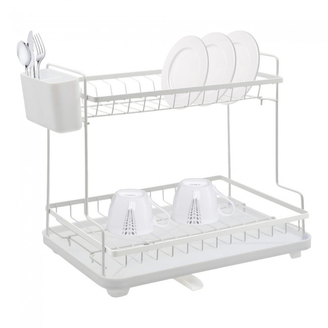 Πιατοθήκη διώροφη από μέταλλο/πλαστικό σε χρώμα λευκό ματ 46.3x30x38.3