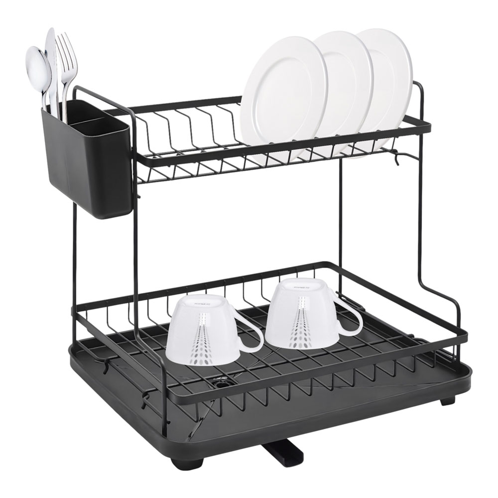 Πιατοθήκη διώροφη από μέταλλο/πλαστικό σε χρώμα μαύρο ματ 46.3x30x38.3