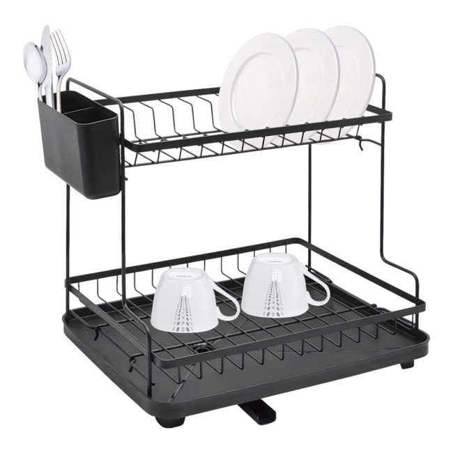 Πιατοθήκη διώροφη από μέταλλο/πλαστικό σε χρώμα μαύρο ματ 46.3x30x38.3