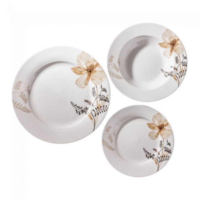 Σερβίτσιο πιάτων πορσελάνινο 18τμχ με μπεζ λουλούδι
