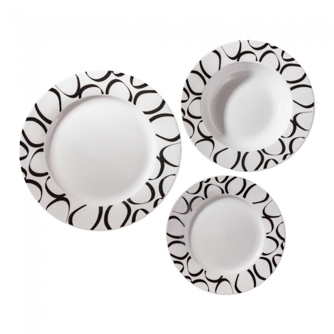 Σερβίτσιο πιάτων πορσελάνινο 18τμχ με μαύρο γεωμετρικό σχέδιο