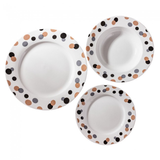 Σερβίτσιο πιάτων πορσελάνινο 18τμχ με πουά σχέδιο