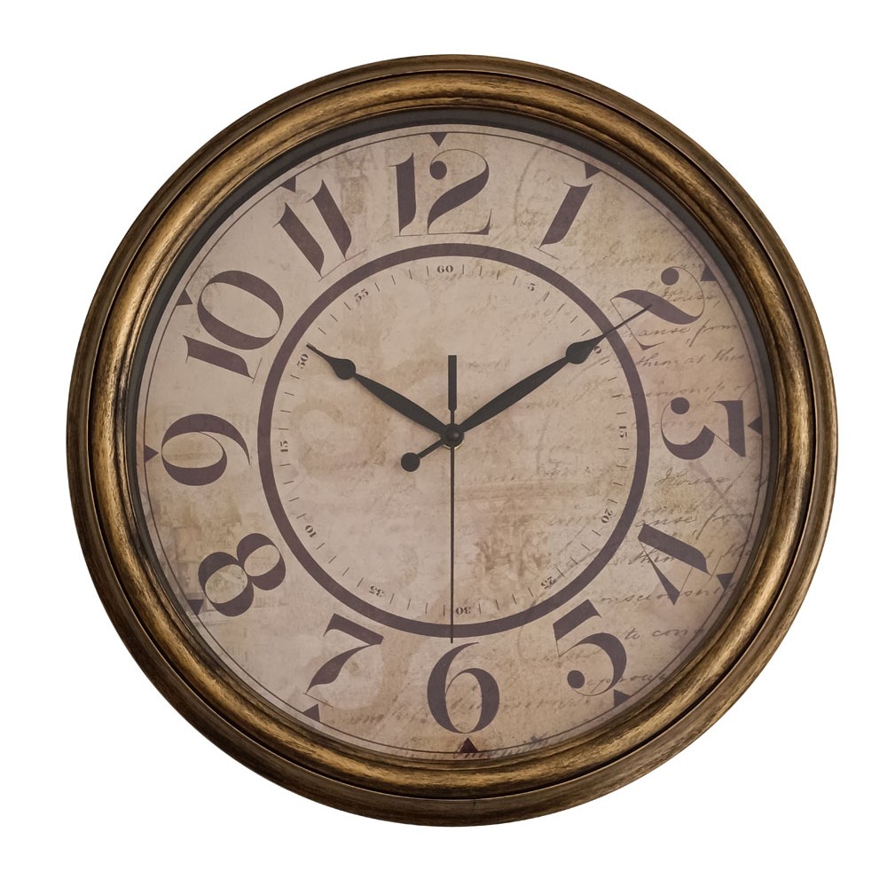 Ρολόι τοίχου πλαστικό σε χρώμα αντικέ χρυσό 40.2x40.2x4.8