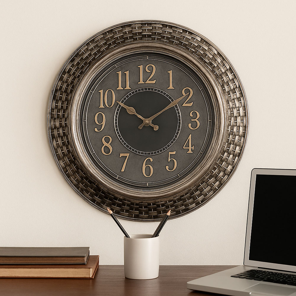 Ρολόι τοίχου πλαστικό σε χρώμα ασημί αντικέ 45.7x45.7x4.8